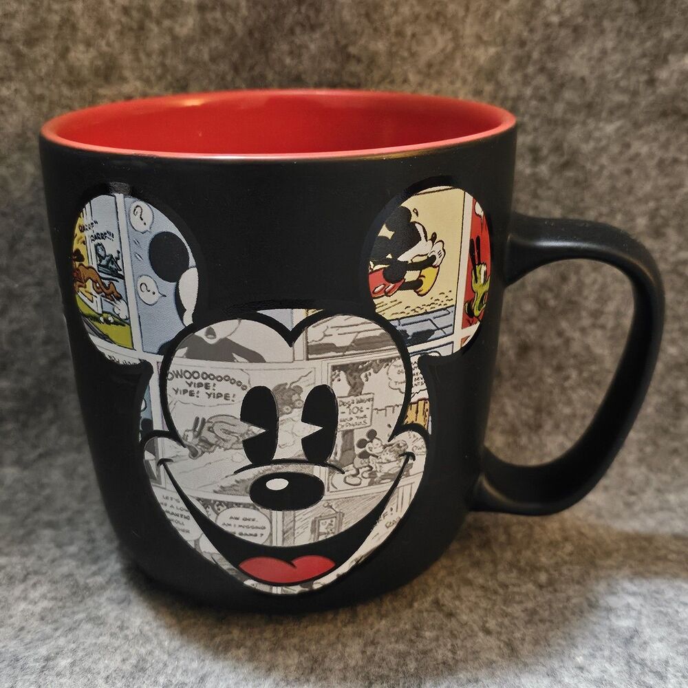 Disney Store I ❤️ Mickey Comic Strip Black Coffee Mug Cup Mickey Mouse